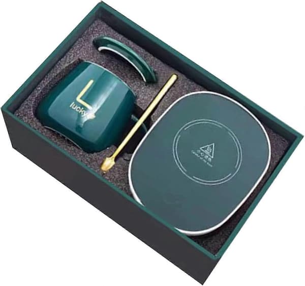 Koppvarmer med keramisk kopp, konstant temperaturkontroll, jevn oppvarming, elegant grønn