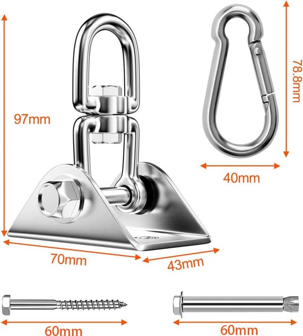 Professional Ceiling Hook with 500 kg Load Capacity - 360° Rotatable - with Carabiner