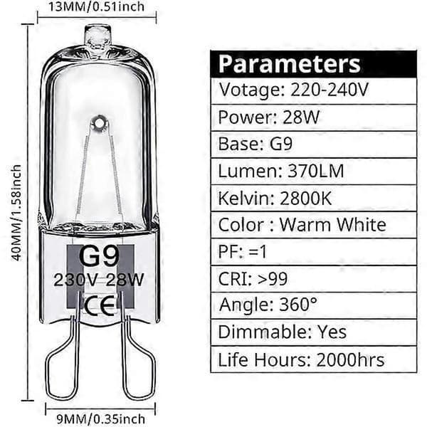 G9 halogenlampor 28W, 230V, 10-pack 28W 28W