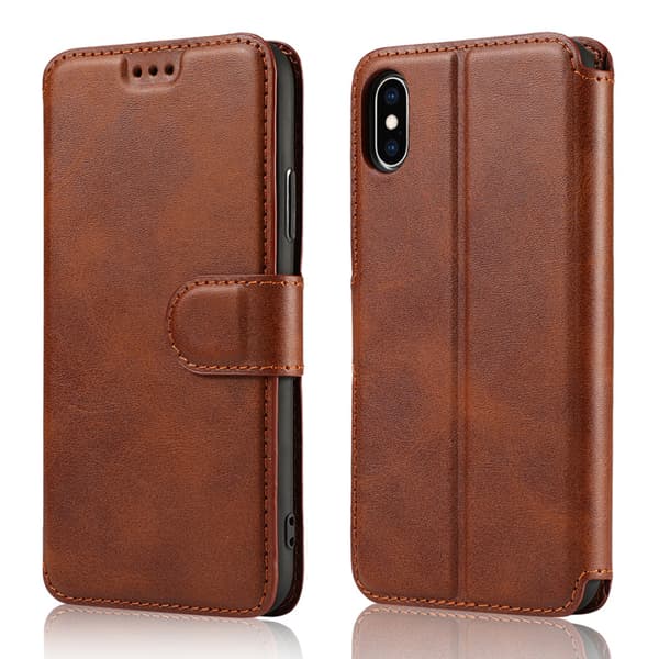 Brunt Plånboksfodral, Premium Läderfodral Folio Flipskydd med Ställfunktion Trådlös Laddning fo