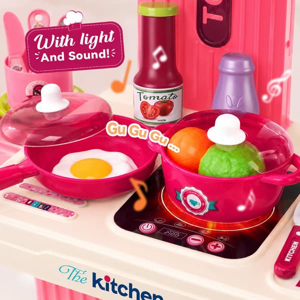 Toy Kitchen for Kids, 3-in-1 Portable Suitcase Kitchen with Cooking Sounds and Lights, Interactive Travel Kitchen for Role Play