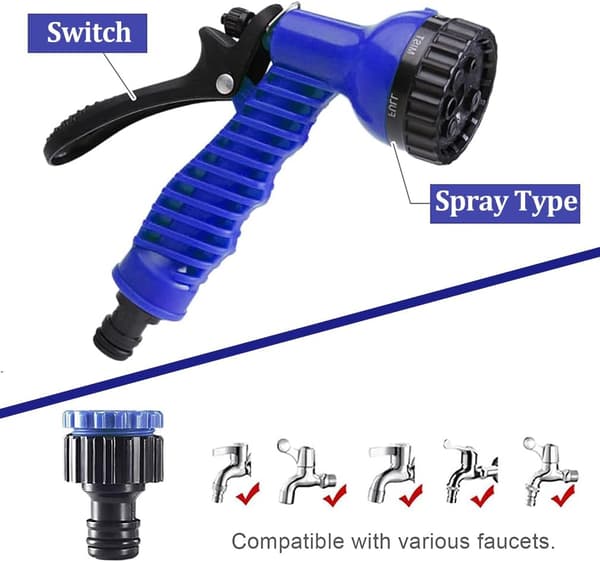 Expandable Garden Hose - 15 Meter Heavy Duty Water Hose, Retractable Hose - Anti-Leak with 7-Function Spray Nozzle