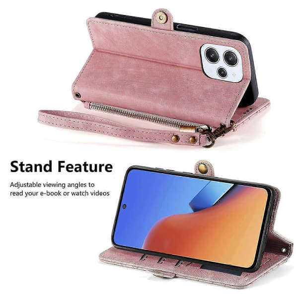 Leather Case with Geometric Zipper Wallet and Side Buckle (Pink, for Xiaomi Redmi 9A)