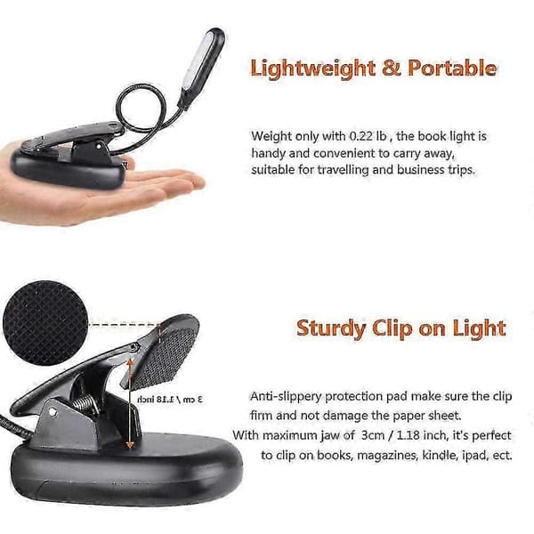 Rechargeable Book Light, LED Clip On Reading Light For Book In Bed, 3 Colors 3