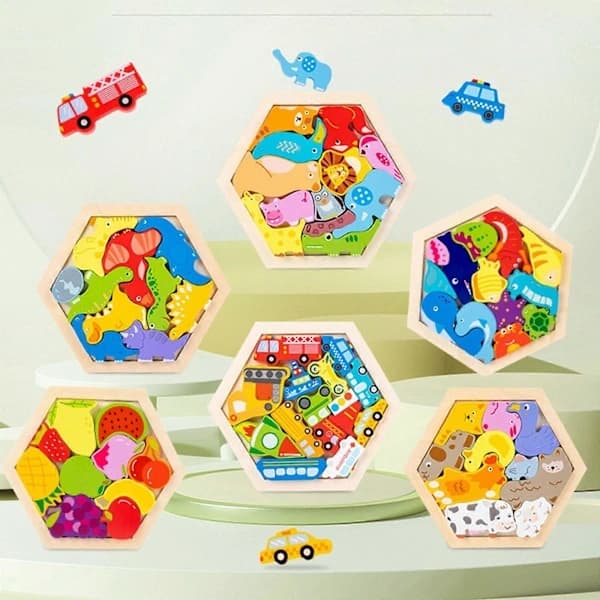 Baby Balance Puzzle Wooden Stacking Toy Learning Tangram Brain Teaser Dinosaur