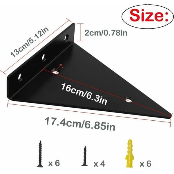 Black Metal Floating Wall Shelf with Invisible Triangular Bracket. Max Load 30 kg. Quick Installation. 2-pack.