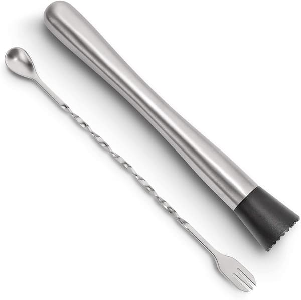 10-inch Stainless Steel Cocktail Muddler and Mixing Spoon Home Bar Tool Set - Create Delicious Mojitos