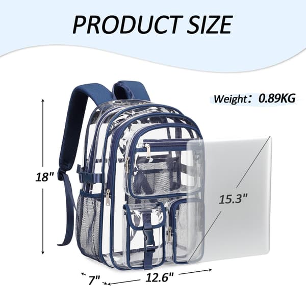 abshoo Large Clear Backpack for School Heavy Duty Transparent Bookbag with Multiple Pockets for Middle and High School (Navy Blue) Navy Navy
