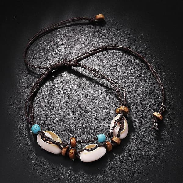 Boho Natural Sea Shell Stone Anklets for Women Wooden Beads Seashell