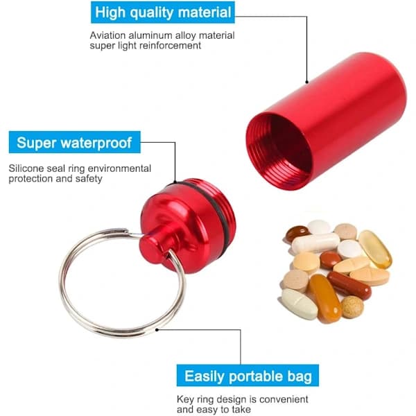 6-pack aluminium pillerask, pillerask nyckelring, portabel mini pillerask