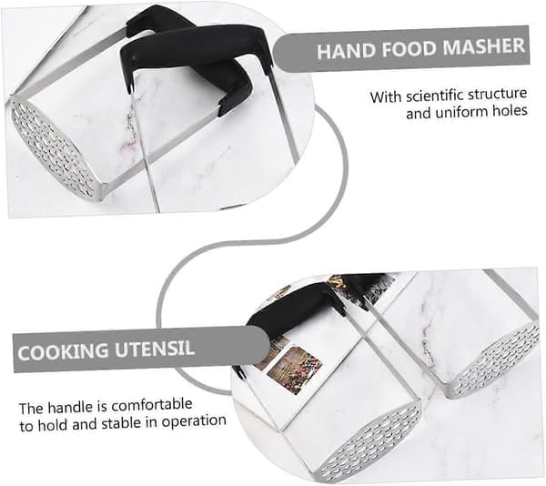 Stainless Steel Potato Masher with Ergonomic Handle for Vegetables, Beans, and Smooth Mashed Potatoes