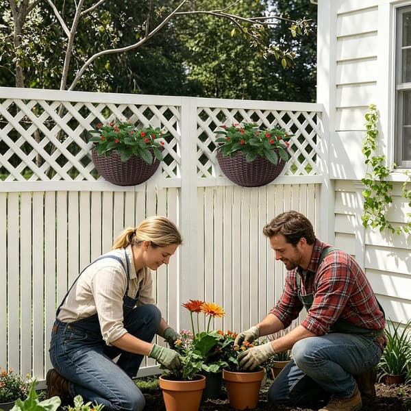 Semi-circular flower pot - decorative rustic style pot with drainage hole and hooks | wall mounted pot (FMY)