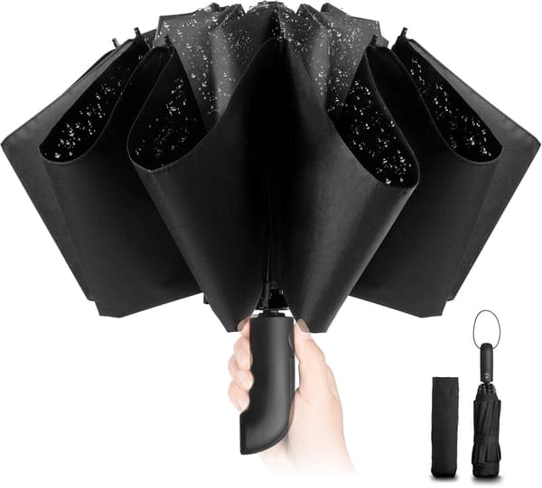 Windproof Umbrella Strong - Automatic Windproof Inverted Umbrellas for Men and Women, 210T Teflon Coating 105 cm Span