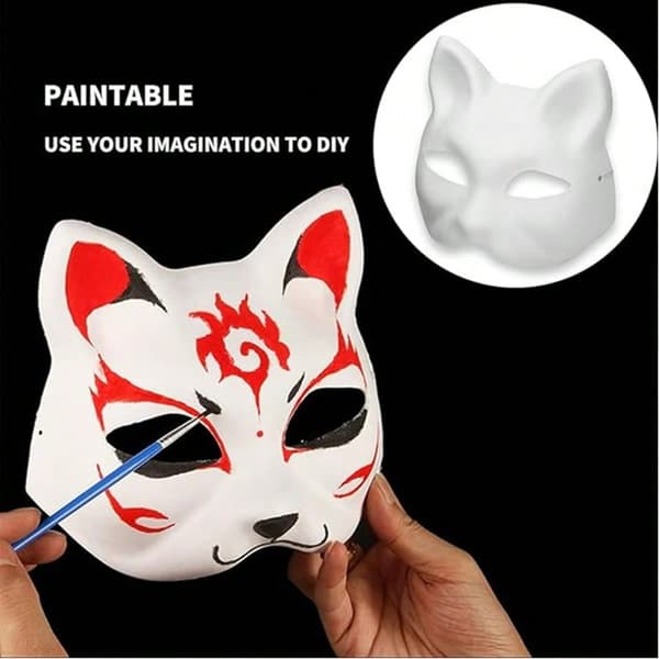 12-pakning DIY Kattemasker, Hvite Papirmasker for Håndmaling, Karneval og Halloween