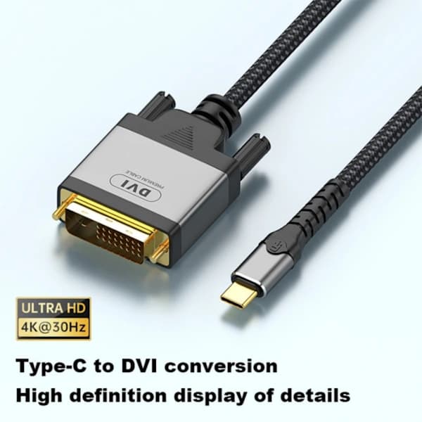 2m/6.56ft USB C til DVI Videooverførselskabel til Bærbare Computere og Telefoner Skærmdeling Understøtter 1080P Opløsning og 60Hz