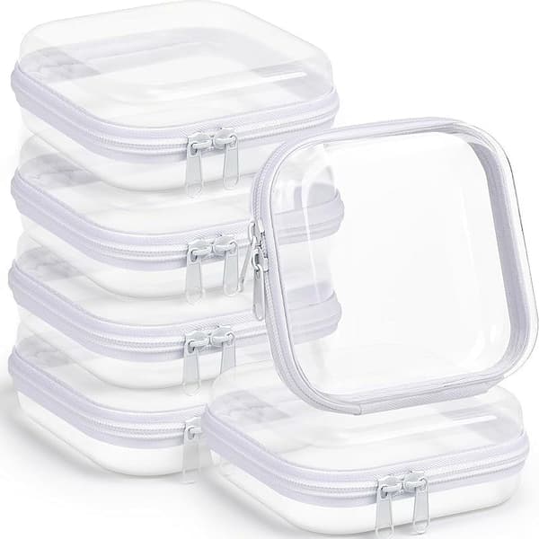 Klara hårda blixtlåsfodral för förvaring och resor, transparenta PVC-organisatörsväskor, 20 x 15 x 5 cm, 6-pack