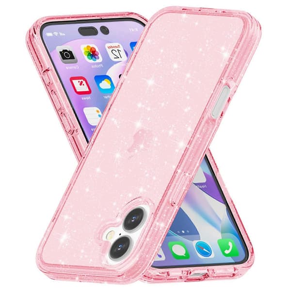 AMORUS Deksel til iPhone 17 Myk TPU Hard PC Bakside Støtsikkert Telefondeksel - Glitter Rosa (Glitter Rosa)