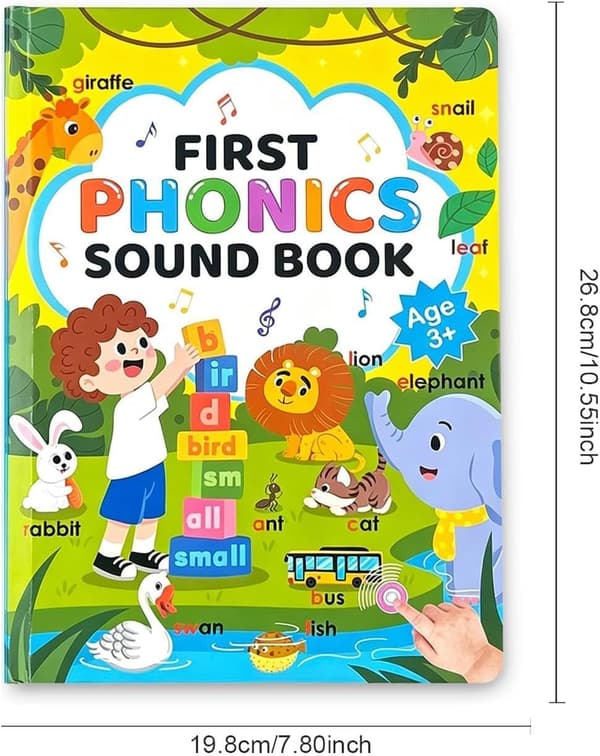 First Phonics Audio Book for Kids, Interactive ABC Alphabet & Phonics Learning Book, Rechargeable Talking Educational Toy with Music & Games