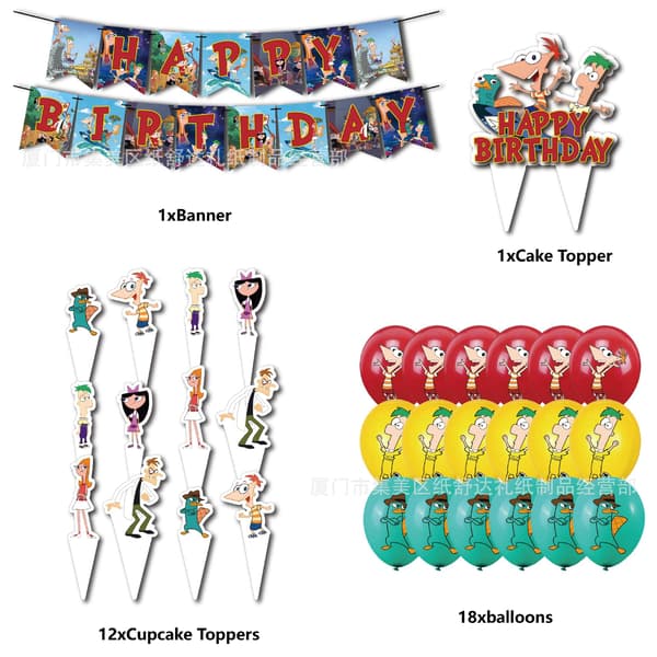 Nytt Phineas og Ferb-tema dekorasjonssett for barnebursdag-FX-