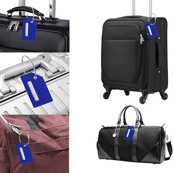 5-pack (blå) silikonbagageetiketter med namnskylt, perfekt för att Qu B B