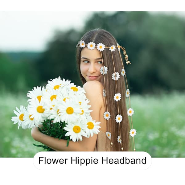 Blomstrete Hippie Pannebånd Blomsterkrans Solsikker Perler Justerbart Blomsterhodeplagg Hårtilbehør