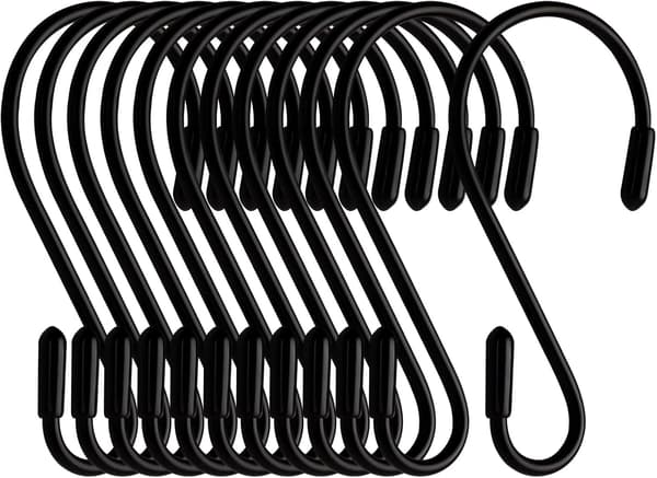 S-krokar, 12-pack - Svart - 8 cm - S-formad - Maxbelastning: 5 kg