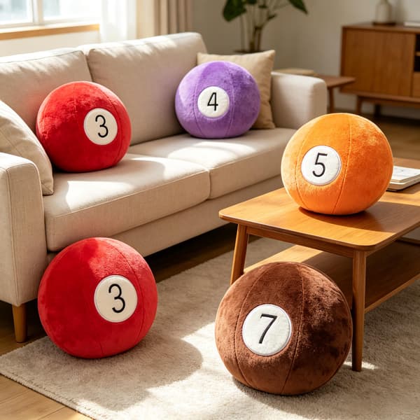 Simulated Billiard Ball Stuffed Pillow, Soft Rabbit Plush Round Cushion Red Red