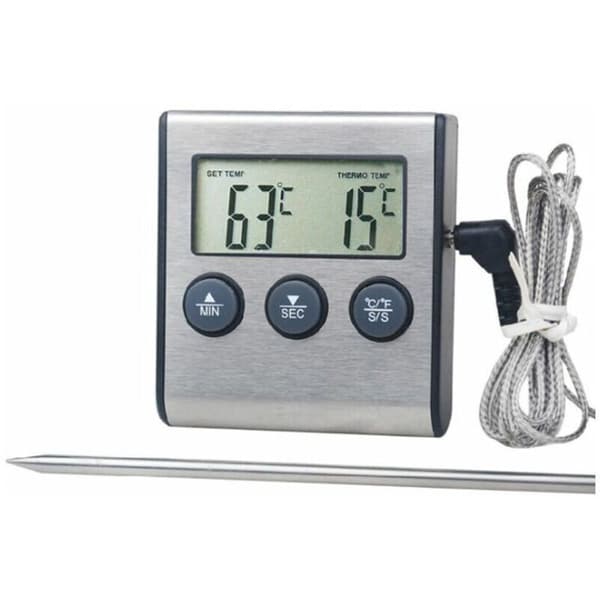 Large LCD Screen Digital Kitchen Thermometer. Long Probe for Oven and Grill. Meat Cooking Temperature Alarm Timer Tool.