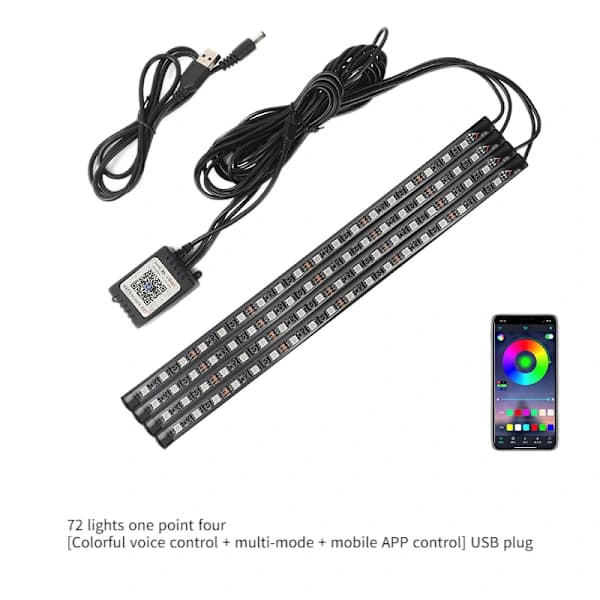 Bil Neon Lysring - 72 Lys Et Punkt Fire [Farverig Stemmestyring + Multi-tilstand + Mobil APP-styring] USB-stik (Et Sæt)[co]