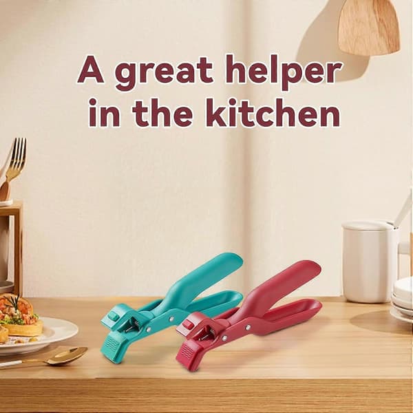 Hot Plate Gripper and Bowl Clip, Heat Resistant Multifunctional Kitchen Tool, Red 2-Pack