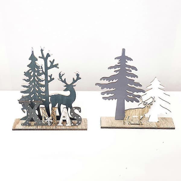 2 st trähantverk ren julbordsdekorationer för inomhusbruk, älg heminredning trä julklapp
