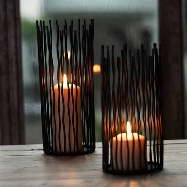 Willow Ljusstake Set om 3, Svart Metallpelarljusstakar för Bordscentrum Modernt Ljusstake