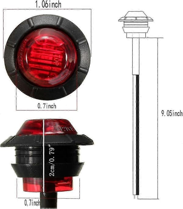 10-pak 3/4\" LED bageste sidemarkeringslys til lastbiler, autocampere, bremselys 12V (rød)