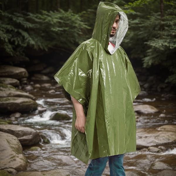 Nødlyssæt, overlevelsestelt, Mylar-tæppe, sovepose, poncho, til camping, vandring, grøn