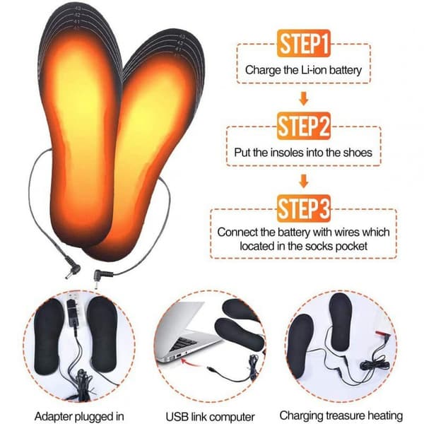 (Size 40-46) Heated Insoles, USB Powered Heating Insoles with Adjustable Temperature