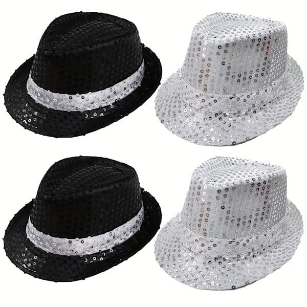 4-pack Sequin Cap Unisex Western Dance Jazz Hat Glittery Disco Hat for Halloween Celebrations 4 pcs