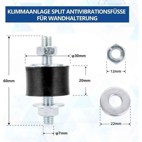 Stille udstødningsblok han gummidupper dæmper M8 30x20 mm 4-pak antivibrationsisolator vibrationsisolatorbeslag til mini-split varmepumper