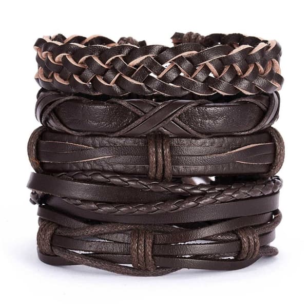 5-pak håndlavede læderarmbånd til mænd, brune