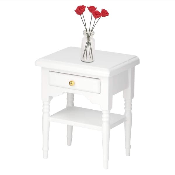 Hvit Mini Soveromsmøbler Nattbord i Tre Modell for Dukkehusinnredning 5.3 * 4.1 * 6.6cm