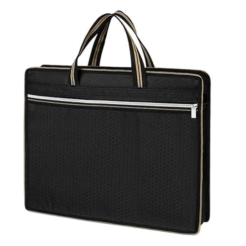 Laptoptaske med lynlås, bærbar dokumentmappe, Oxford-kontoropbevaring (Sort)