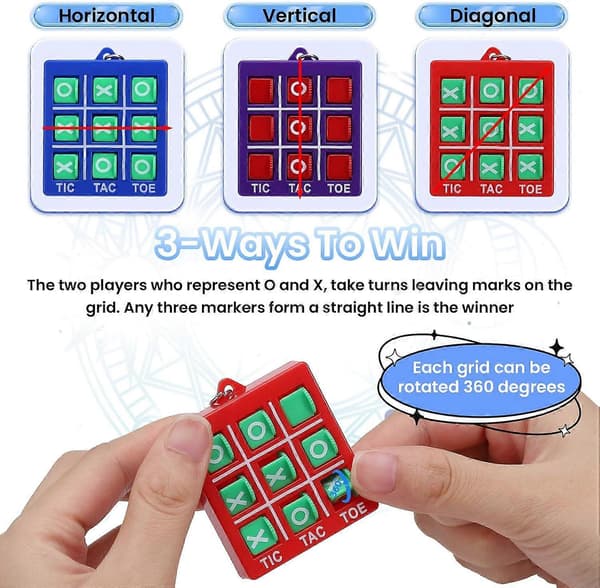 4 stk. Tic Tac Toe Nøgleringe, Søde Børnefødselsdagsposer, Sjove Mini Tic Tac Toe Spil, Fødselsdagsgaver til Børn