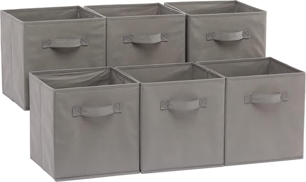 Foldable Fabric Storage Cube/Organizer with Handles, 6-Pack, Solid Gray, 10.5 x 10.5 x 11 inches