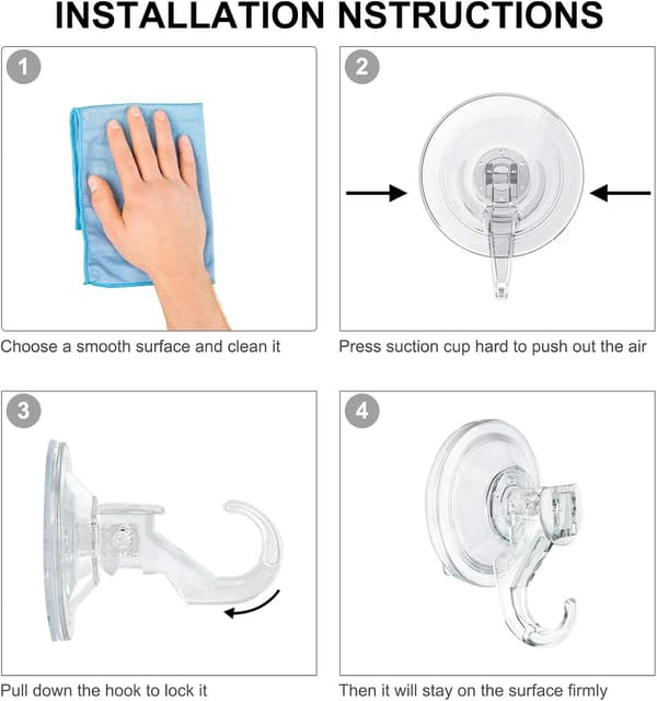 Suction Cups, 4-Pack Heavy Duty Push and Lock Vacuum Multifunctional Suction Hooks Heavy Duty Max Hold 3KG
