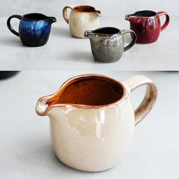 Ceramic Milk Jug 80ml Unique Kiln Enamel with Long Spout Coffee Creamer Black 1300°C Fired