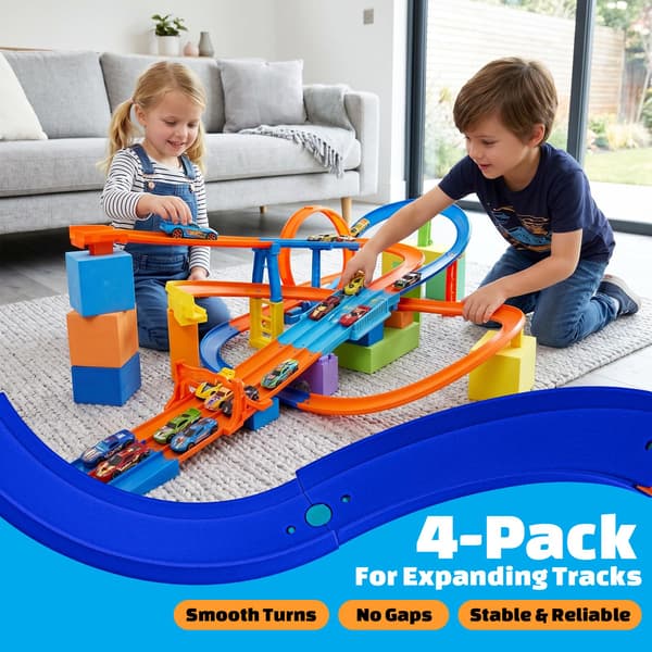 90 Degree Banked Curve Combo Pack (4 pcs) for Hot Wheels Track Extensions, Combines to 180 Degrees (Orange) Orange Orange
