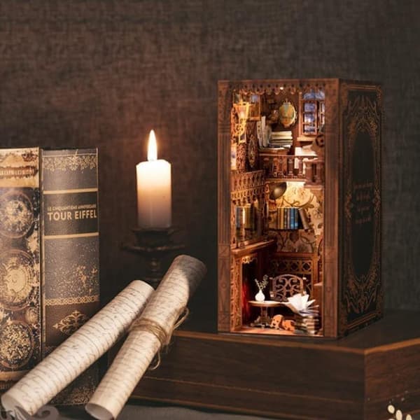 DIY 3D Wooden Book Corner Puzzle Kit Bookshelf Insert Home Table Decoration