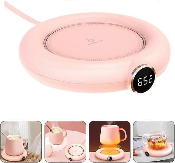 USB Coffee Mug Warmer with Temperature Control, Electric Beverage Warmer for Office, Home, Travel, Pink