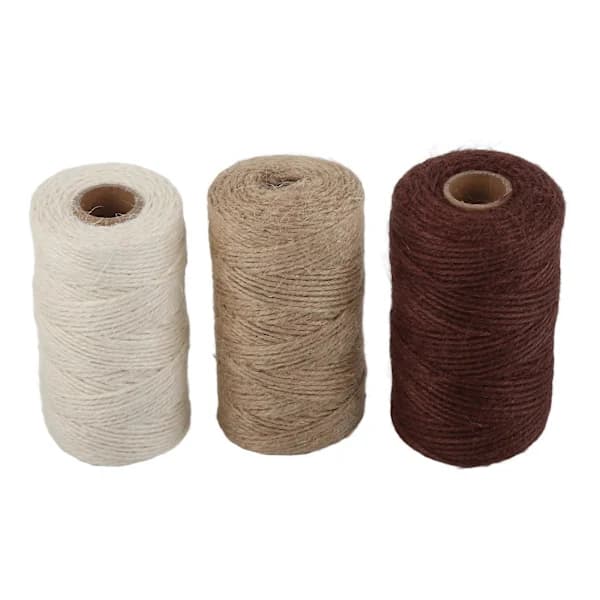 Jute Rope Braided Twine 2mm 3pcs for DIY Packaging Material in White, Brown and Khaki