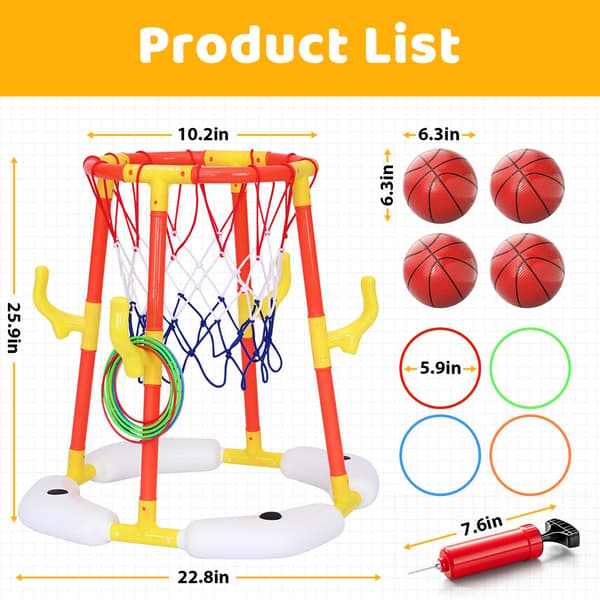 PodiuMax 2-i-1 Poolbasketkorg & Ringkastningsleksaker för barn 4 5 6 7 8 9