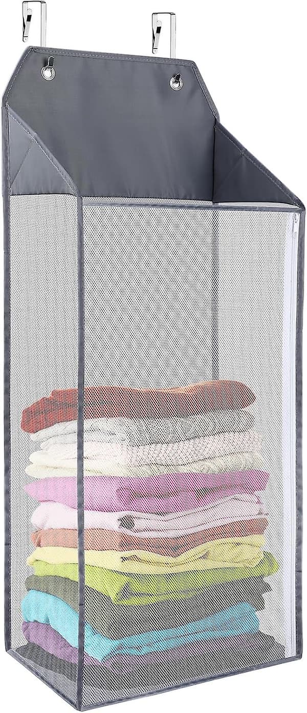 Large Hanging Laundry Hamper, Mesh Over The Door Hamper with Zipper Compatible with Laundry Organizer, Foldable Wall Hanging Laundry Basket Compatible with Bathroom
